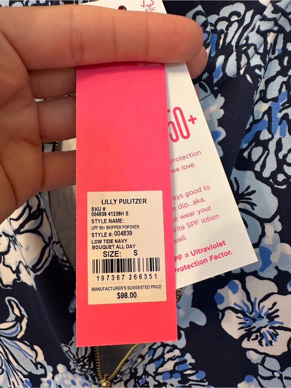 Lilly Pulitzer Skipper Popover Bouquet All Day Low Tide Navy Floral Half-Zip NWT - Picture 7 of 10